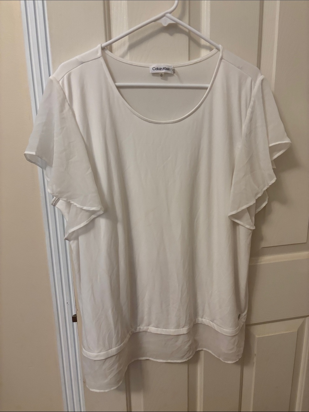 Calvin Klein white Flutter Sleeve Blouse